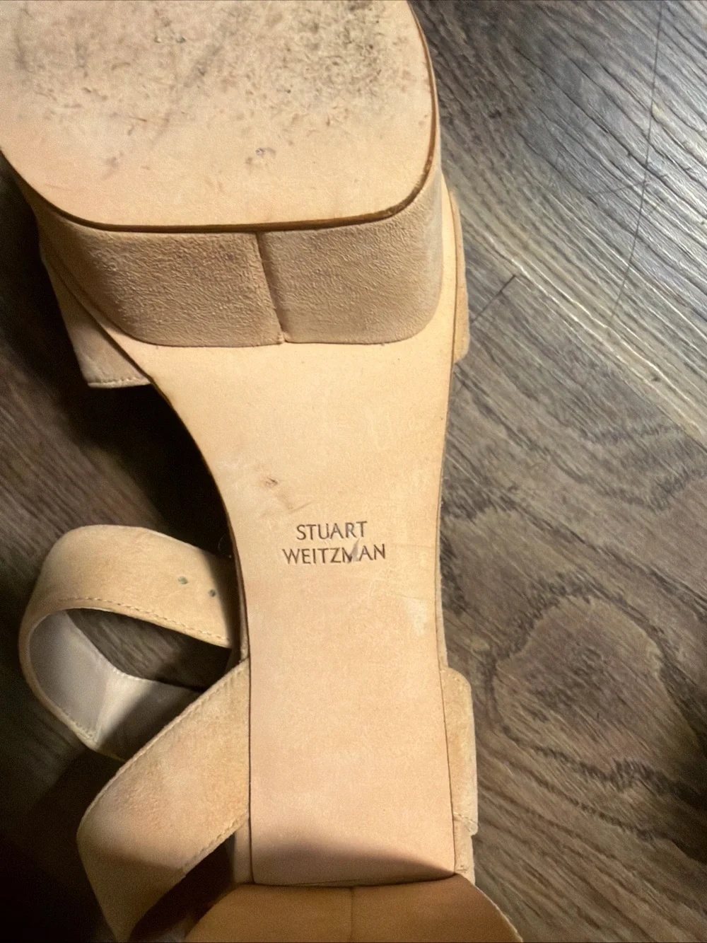 Stuart Weitzman Beige Suede Platform Chunky Block Heels Sandals  Size 8.5 M